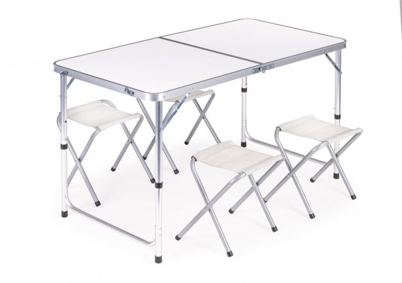 Összecsukható vendéglátóasztal 119,5x60 cm fehér 4 székkel