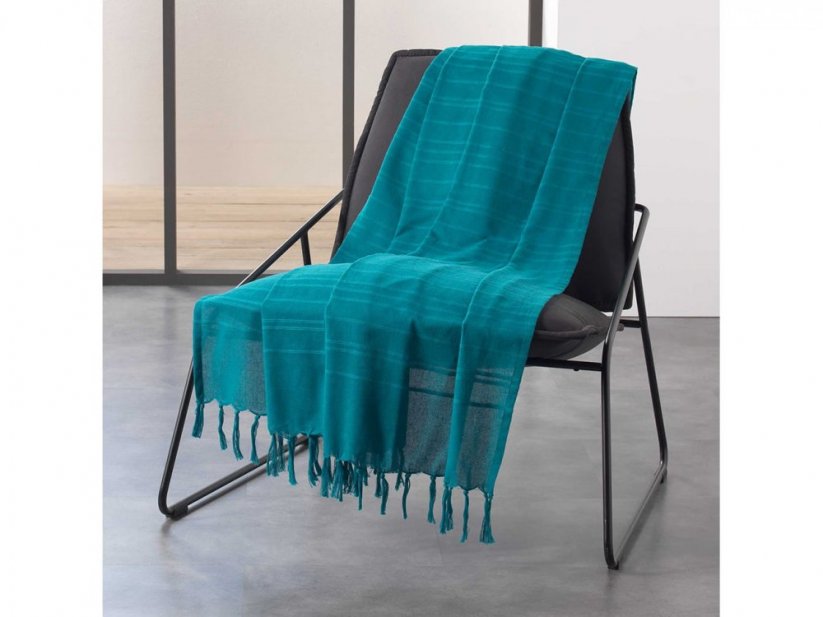 Dekoračná tyrkysová deka so strapcami 220 x 240 cm