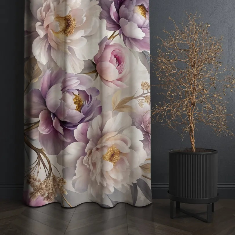 Dekoračný záves s nádherným vzorom pivónií