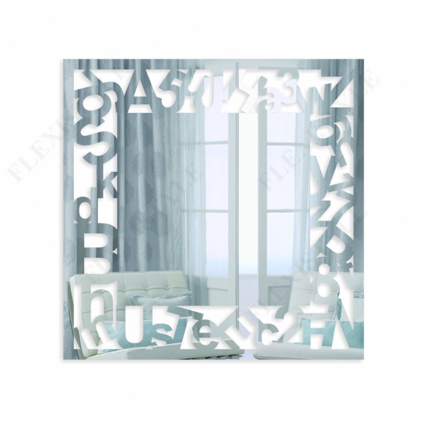 Čtvercové dekorativní nástěnné zrcadlo s písmeny