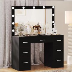 Großer Schminktisch mit Beleuchtung 80 x 40 x 110cm schwarz