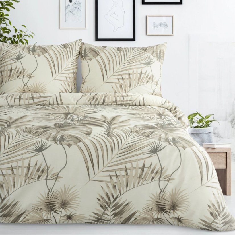 Puha pamut ágynemű bézs egzotikus levelekkel