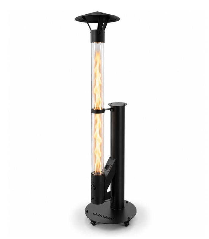 Terasový ohřívač na pelety s efektem plamene 5 kW, 189 cm, černý