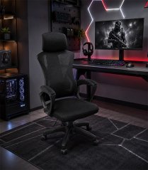 Ergonomické kancelárske kreslo s opierkou hlavy a sieťovaným operadlom čierne