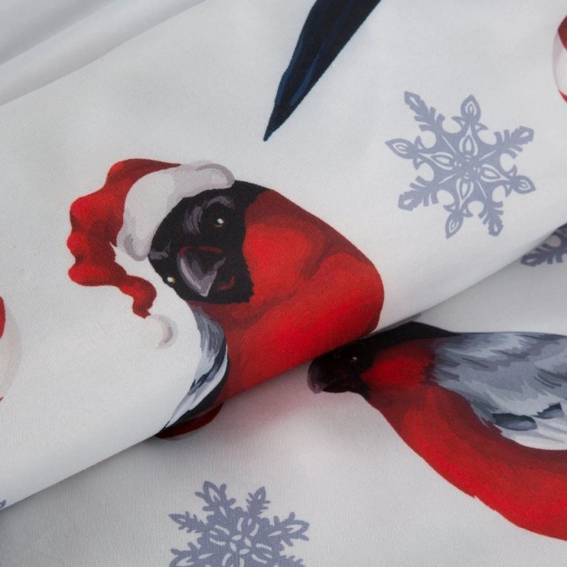 Vianočné obliečky z mikrovlákna – bielo-červené s vtáčikmi a zimným vzorom