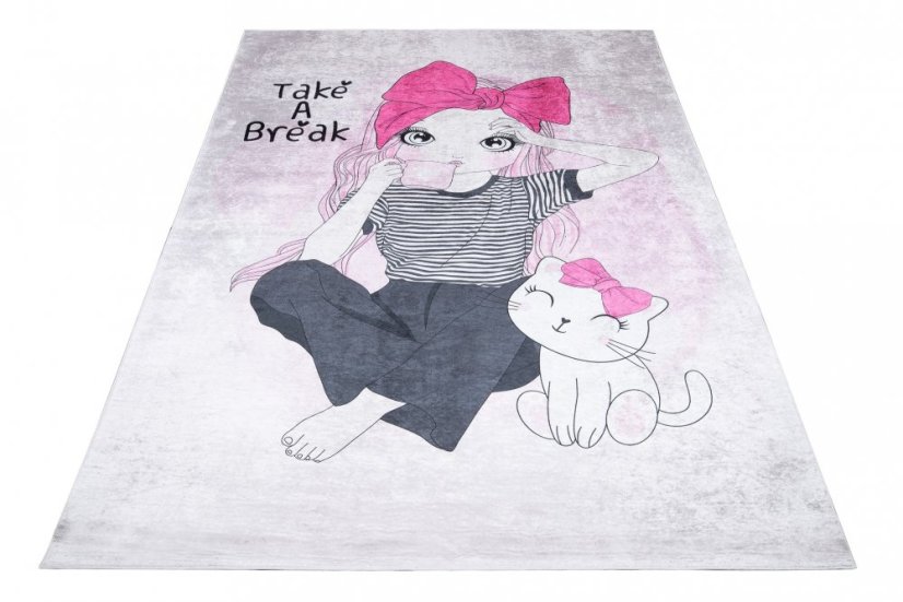 Detský koberec do dievčenskej izby so slečnou s kávou