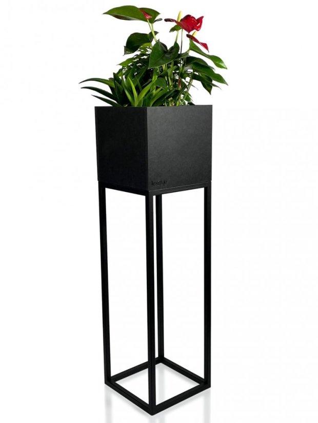 Ghiveci metalic minimalist înalt negru 22X22X80 cm