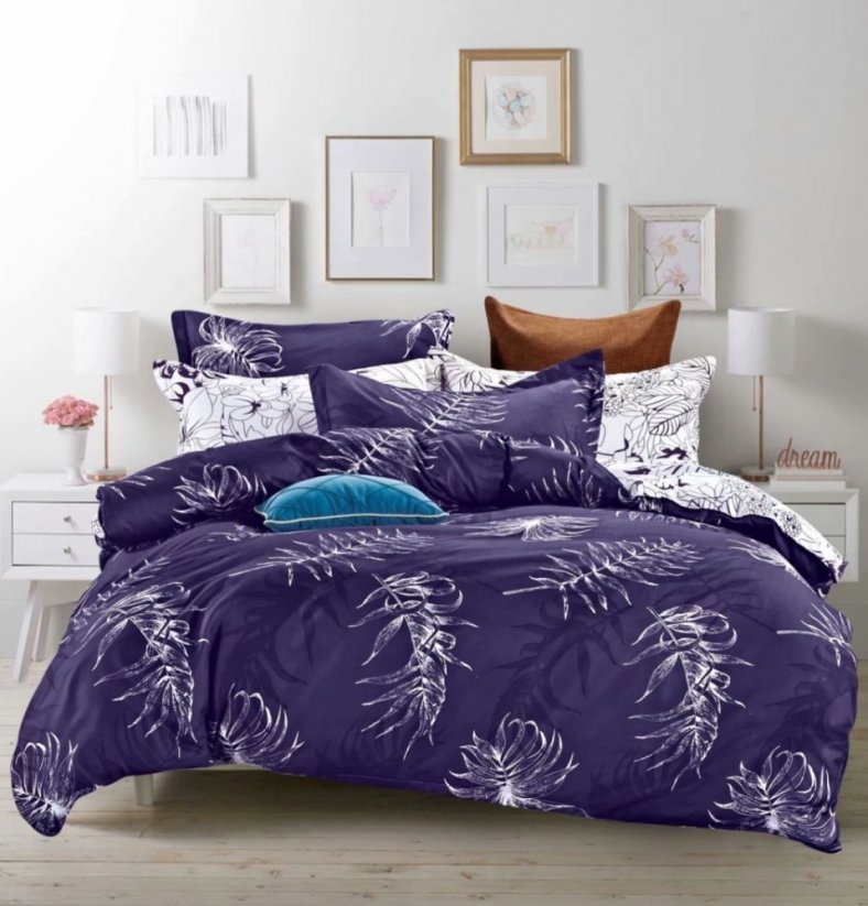 Lenjerie de pat originală pe două fețe, alb-violet