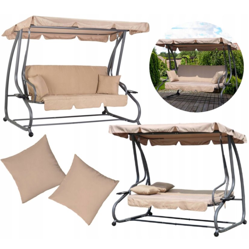 Záhradná polohovateľná hojdačka béžovej farby