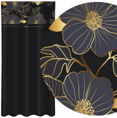 Klasična črna zavesa z zlatim cvetličnim tiskom