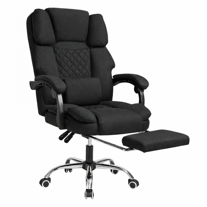 Ergonomická kancelářská židle s opěrkou nohou a masážní péčí - černá látka