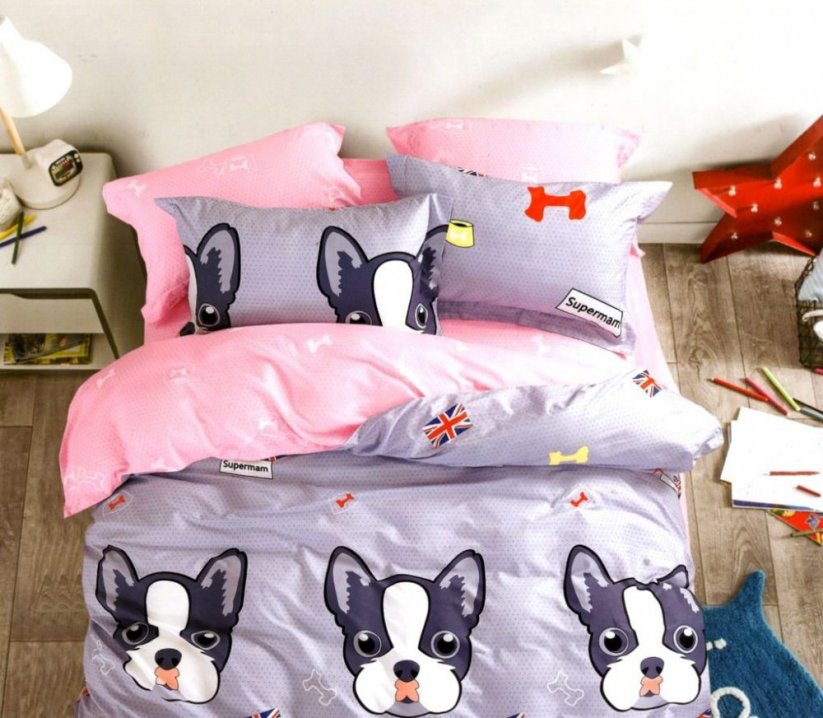 Fialové detské posteľné obliečky so vzorom psa