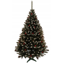 Wunderschöner Weihnachtsbaum geschmückt mit Ebereschen und Tannenzapfen 220 cm