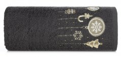 Pamučni božićni ručnik crne boje s božićnim ukrasima