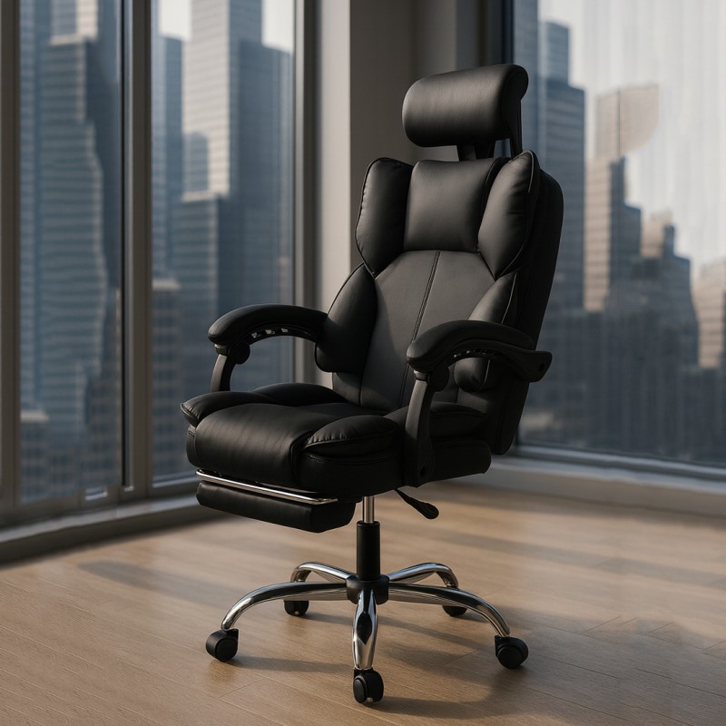 Ergonomikus irodai szék DIRECTO lábtartóval - fekete műbőr