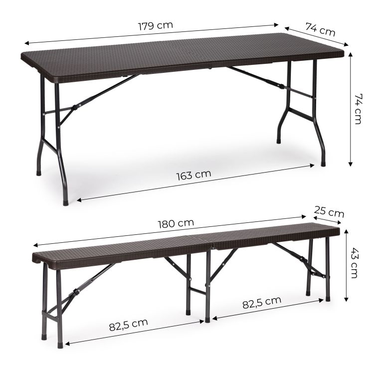 Cateringový stůl 180 cm + 2 lavice - ratan