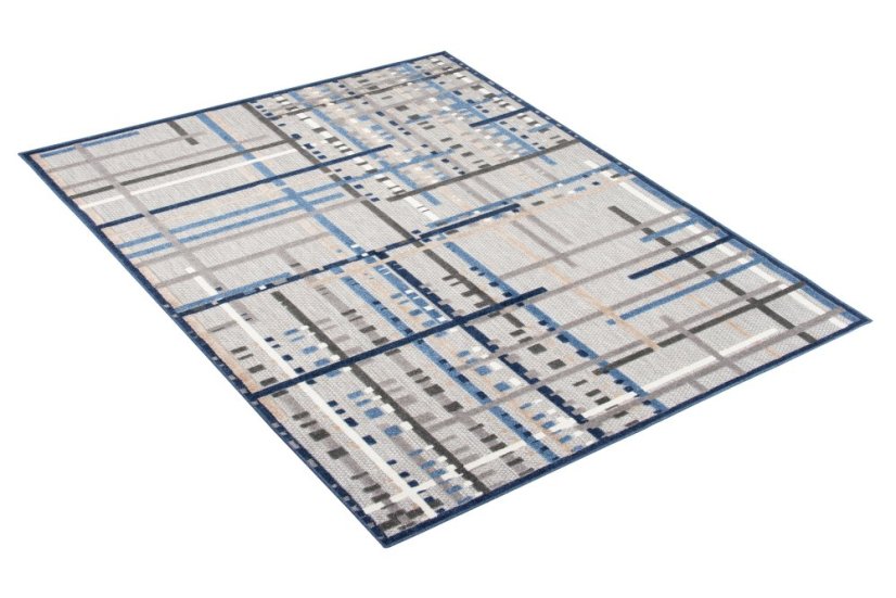 Terasový sivý koberec s modrým vzorom