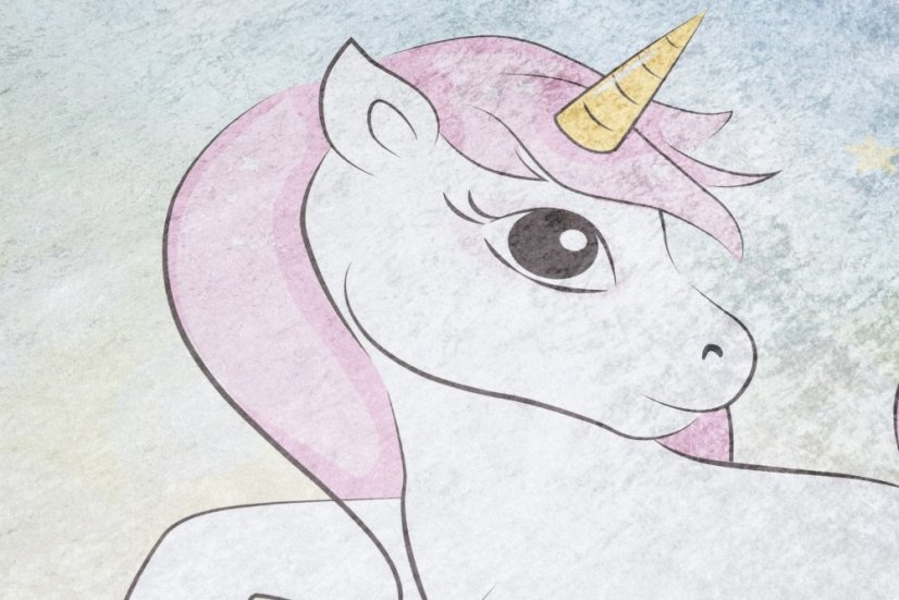 Bunter Kinderteppich mit Einhornmotiv 