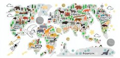 Adesivo da parete colorato per bambini Mappa del mondo 120 x 240 cm