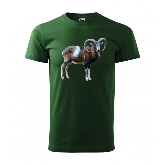 Bavlnené pánske tričko s potlačou muflóna - Farba: Zelená, Veľkosť: L