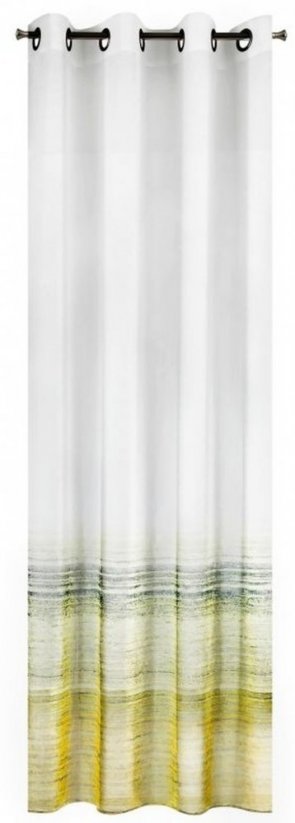 Bílý závěs se zavěšením na kruzích obohacený barevným prvkem 140 x 250 cm