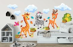 Skvělá dětská samolepka na zeď - safari se zvířaty