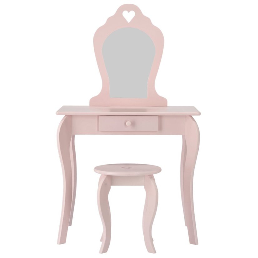 Ružový detský toaletný stolík s taburetkou