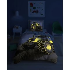 Bavlnené posteľné obliečky svietiace v tme - motív traktora