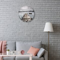 Okrúhle sklenené hodiny 30 cm s motívom dreveného mosta