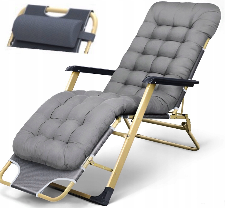 Zlaté zahradní lehátko s polštářem v šedé barvě