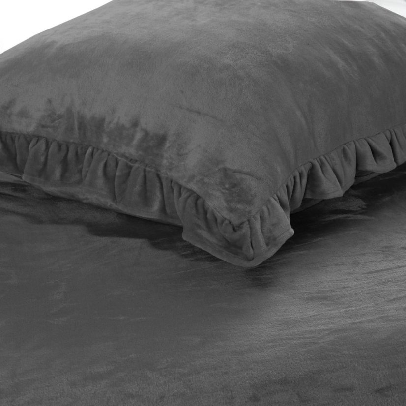 Bársony ágynemű fodros fodrokkal - antracit