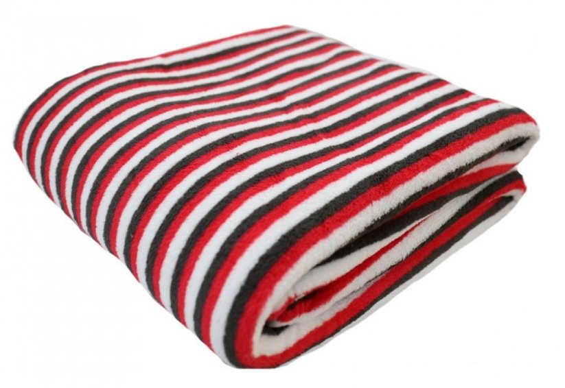 Ľahká letná deka s pásikavým vzorom červeno čiernej farby