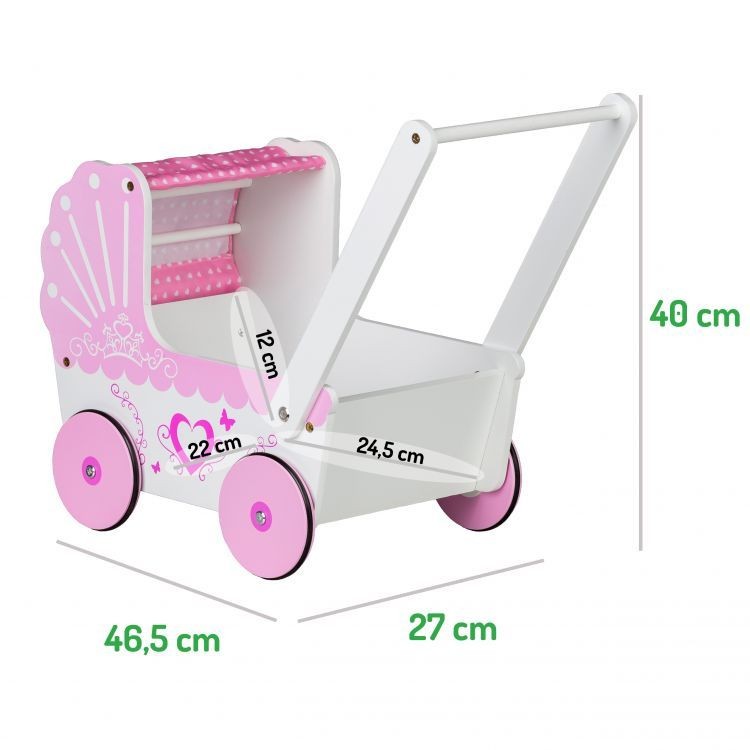 Holzkinderwagen für Puppen in rosa