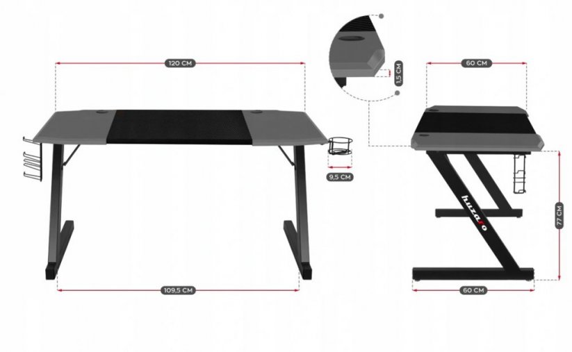 Stabile scrivania da gaming grigio-nera per la stanza di studenti