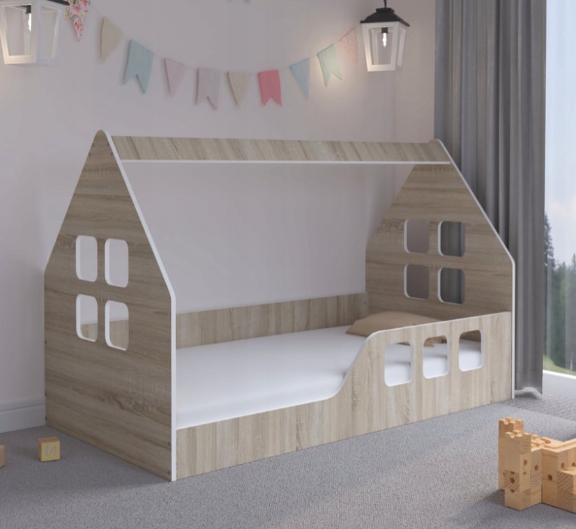 Gyermekágy Montessori ház 160 x 80 cm tölgyfából sonoma jobbra