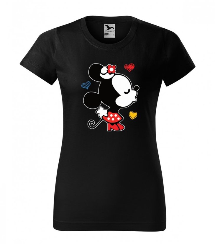 Fekete női póló Valentin-napra eredeti nyomtatással Minnie Fekete női póló Valentin-napra eredeti nyomtatással Minnie