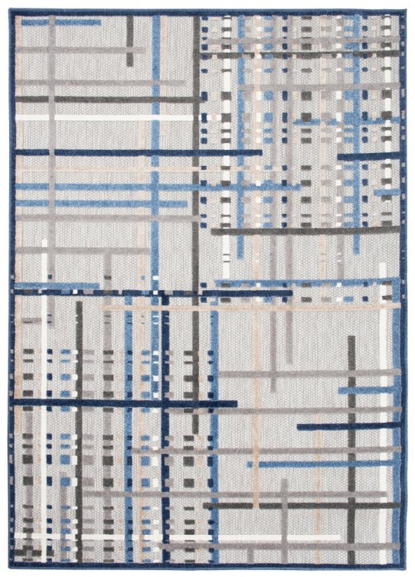 Terasový šedý koberec s modrým vzorem