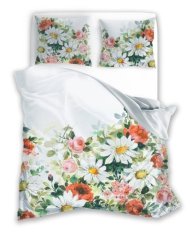 Lenzuola in cotone sateen - margherite e rose su sfondo bianco