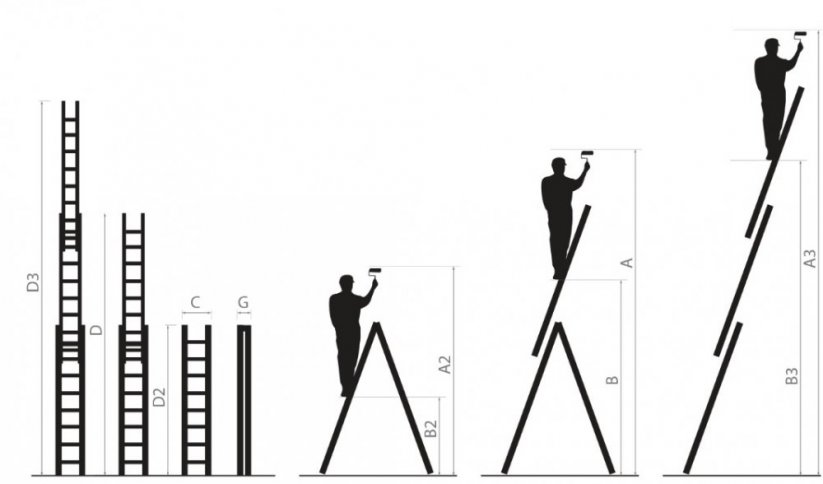 Večnamenska aluminijasta lestev, 3 x 12 stopnic in nosilnost 150 kg