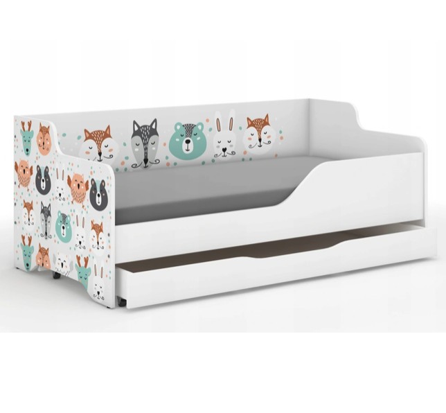 Letto per bambini con animali della foresta 160x80 cm