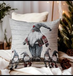 Vianočná gobelínová obliečka na vankúš Šedí škriatkovia