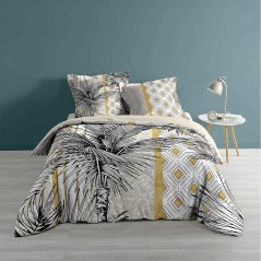 Čudovita eksotična posteljnina belo-rumena z dizajnom palme 200 x 220 cm