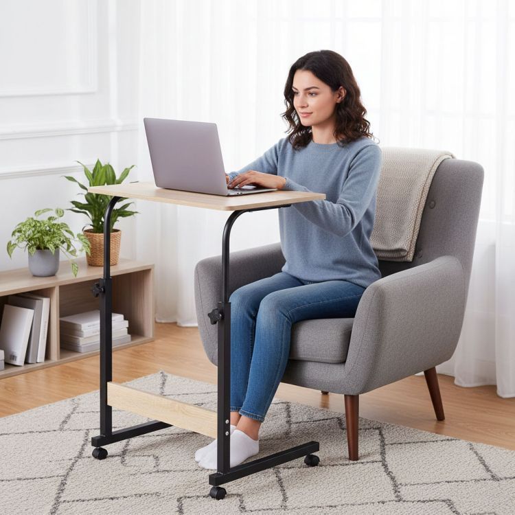 Suport portabil pentru laptop, cu înălțime reglabilă și roți - Culoare: Dub
