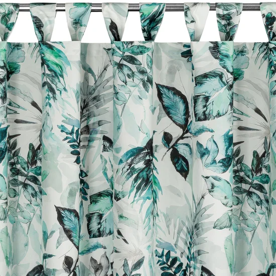Vonkajší vodeodolný záves do altánku  - biely s motívom zelených listov