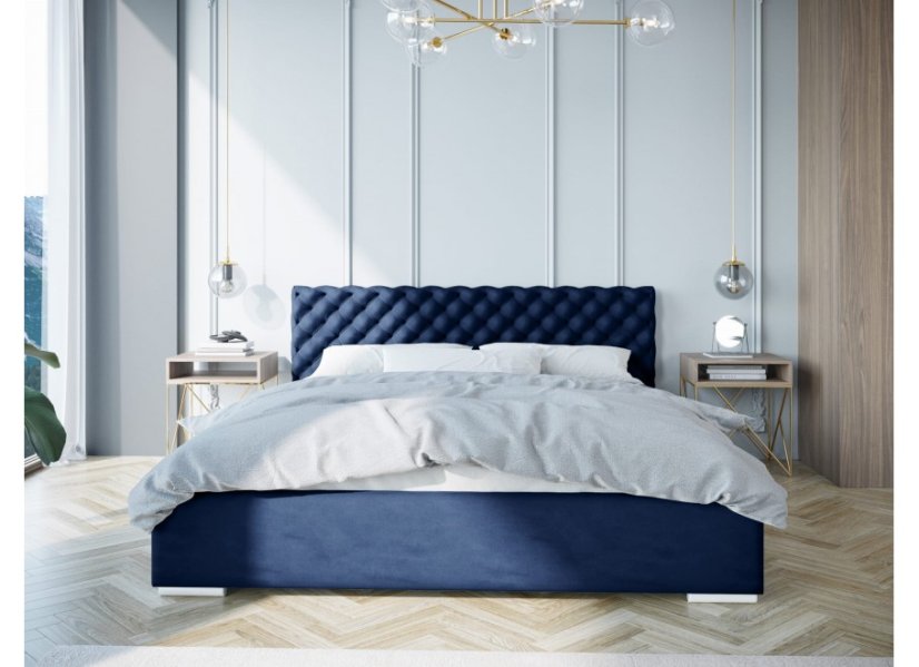 Exkluzívna čalúnená posteľ s prešívaním na čele tmavomodrej farby 180 x 200 cm