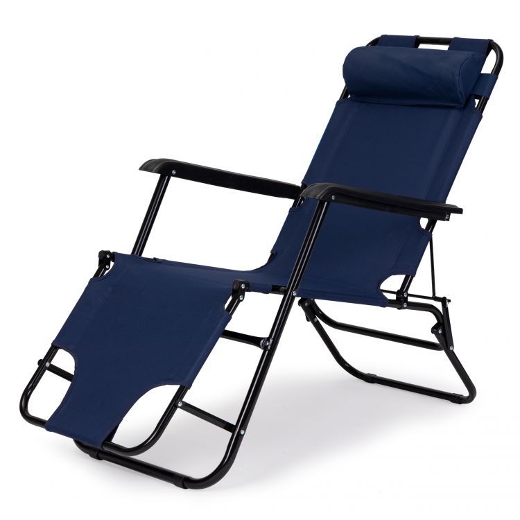 Záhradné ležadlo s opierkou hlavy modrej farby