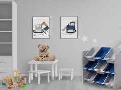 Рафт за детски играчки с 9 пластмасови кутии - синьо-сив