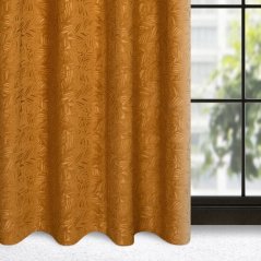 Perdea din catifea în culoarea muștarului cu motiv de frunze pe cercuri 140 x 250 cm