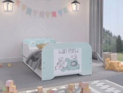 Osupljiva otroška postelja v mint barvi z miškami 140 x 70 cm