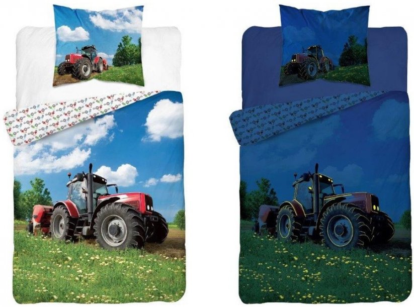 Svietiace detské posteľné obliečky s motívom traktora